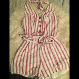 Striped button romper